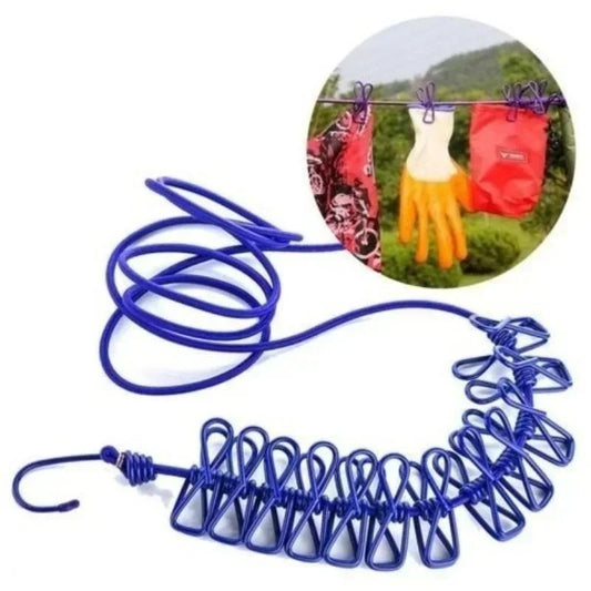 BazaarBee® Portable Elastic Clothesline With 12 Clips