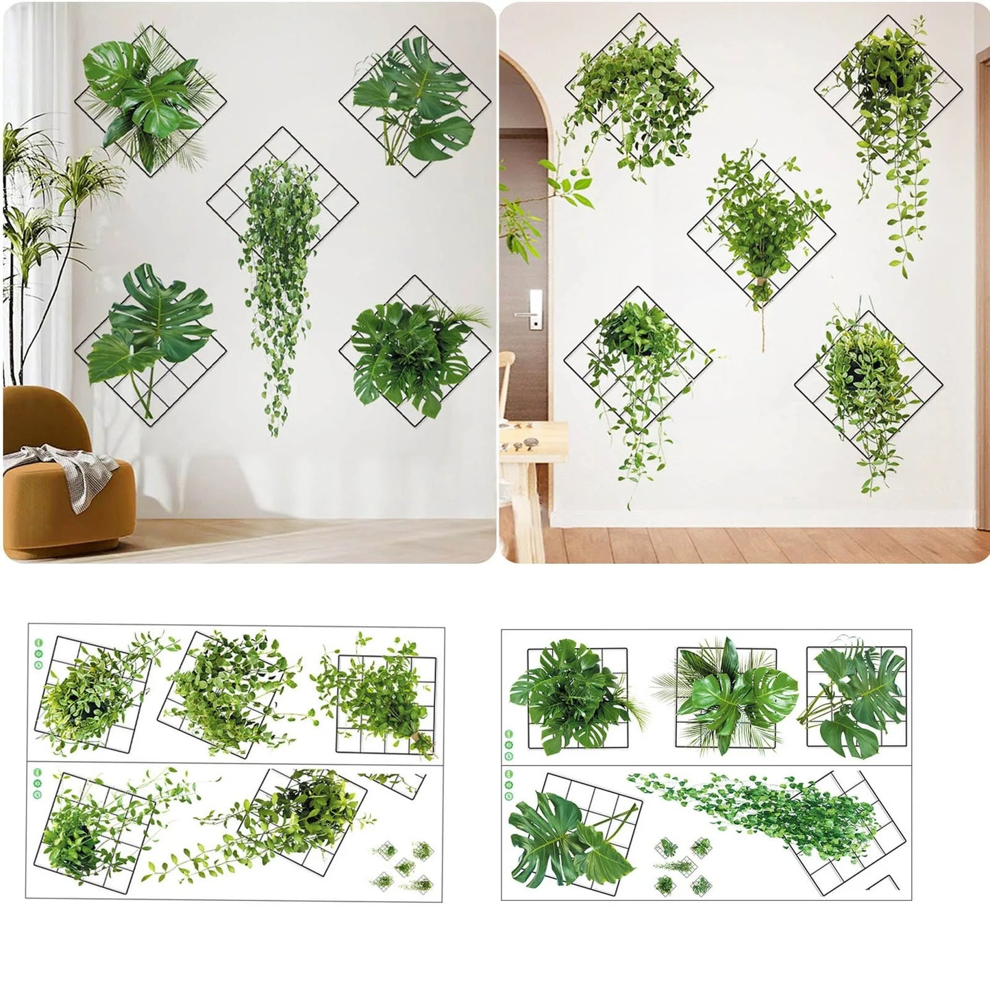 BazaarBee® 3d Green Plant Wall Sticker (6Pcs)
