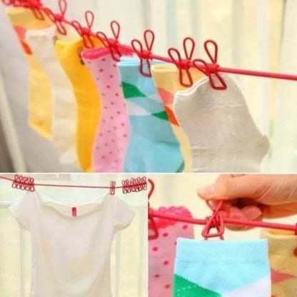 BazaarBee® Portable Elastic Clothesline With 12 Clips