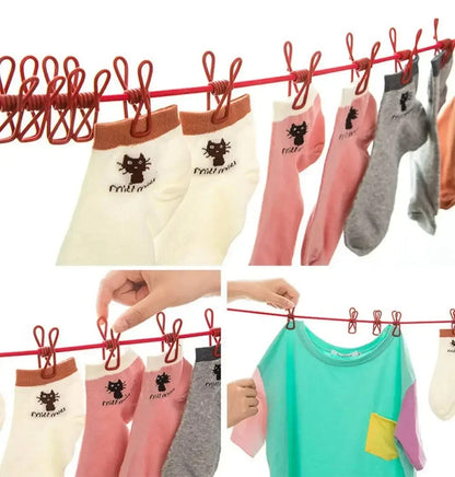 BazaarBee® Portable Elastic Clothesline With 12 Clips